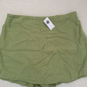 High-Waisted Faux-Wrap Linen-Blend Mini Skort